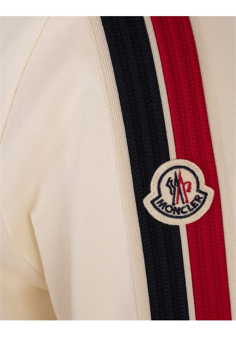 Felpa Full-Zip Bianca Con Bande a Contrasto e Patch Logo MONCLER | 091-8G00047 89AWU034